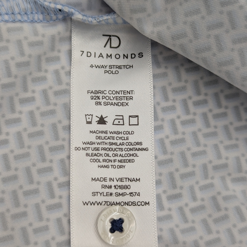 7 Diamonds Blue Geometric Print Performance Polo Shirt Short Sleeve Stretch XXL - Picture 2 of 7